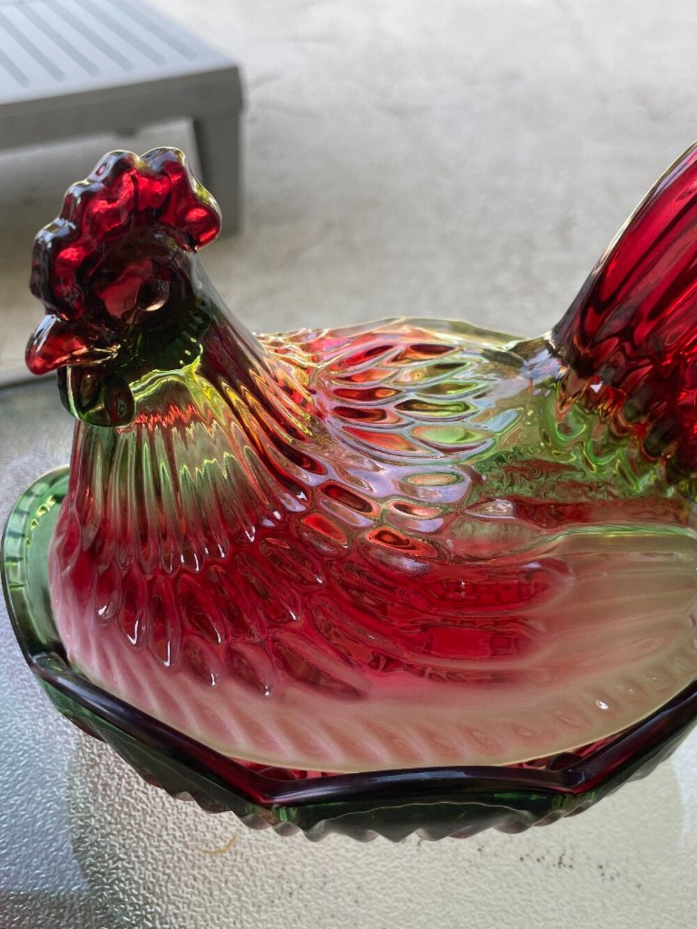 Gradient Glass Hen on nest glass Dish, Christmas Farmhouse Decor, Egg Candy Dish